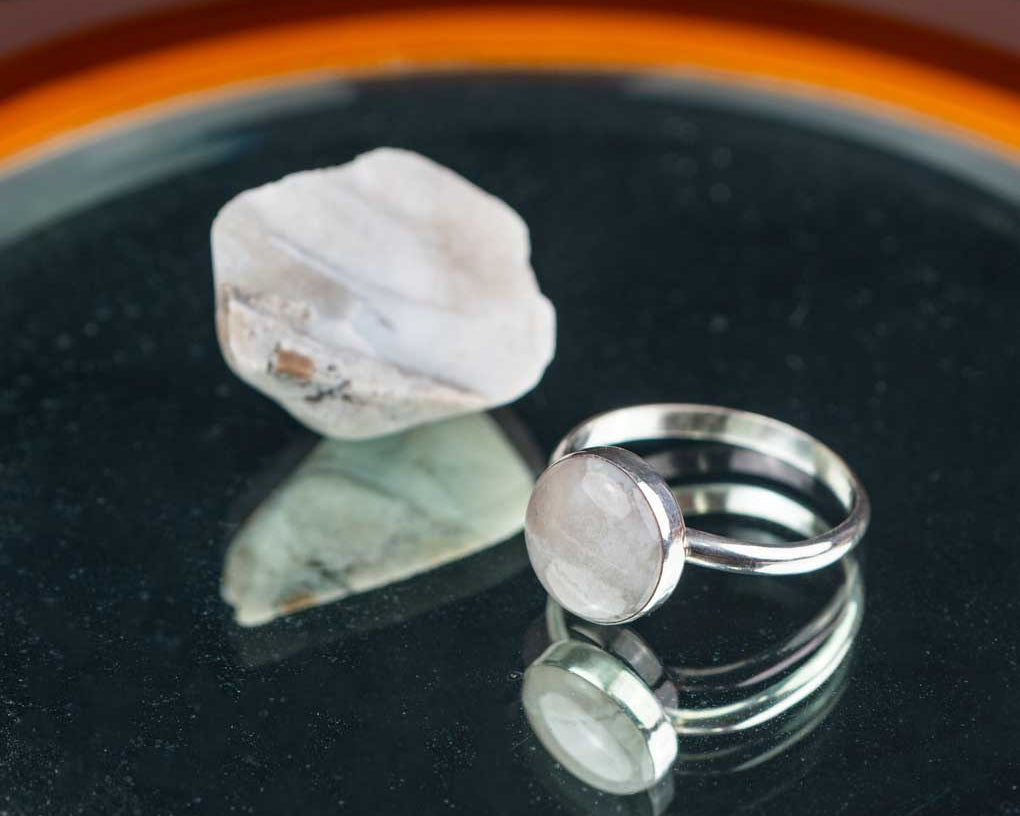 White Agate → Stone Memorial Ring