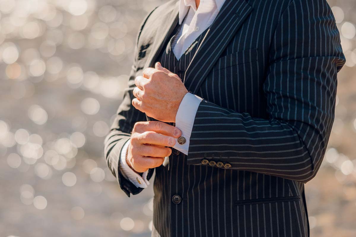 Gray stone cufflinks set in sterling silver
