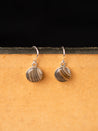 Pair of round dangling stone earrings made from gray striped chert