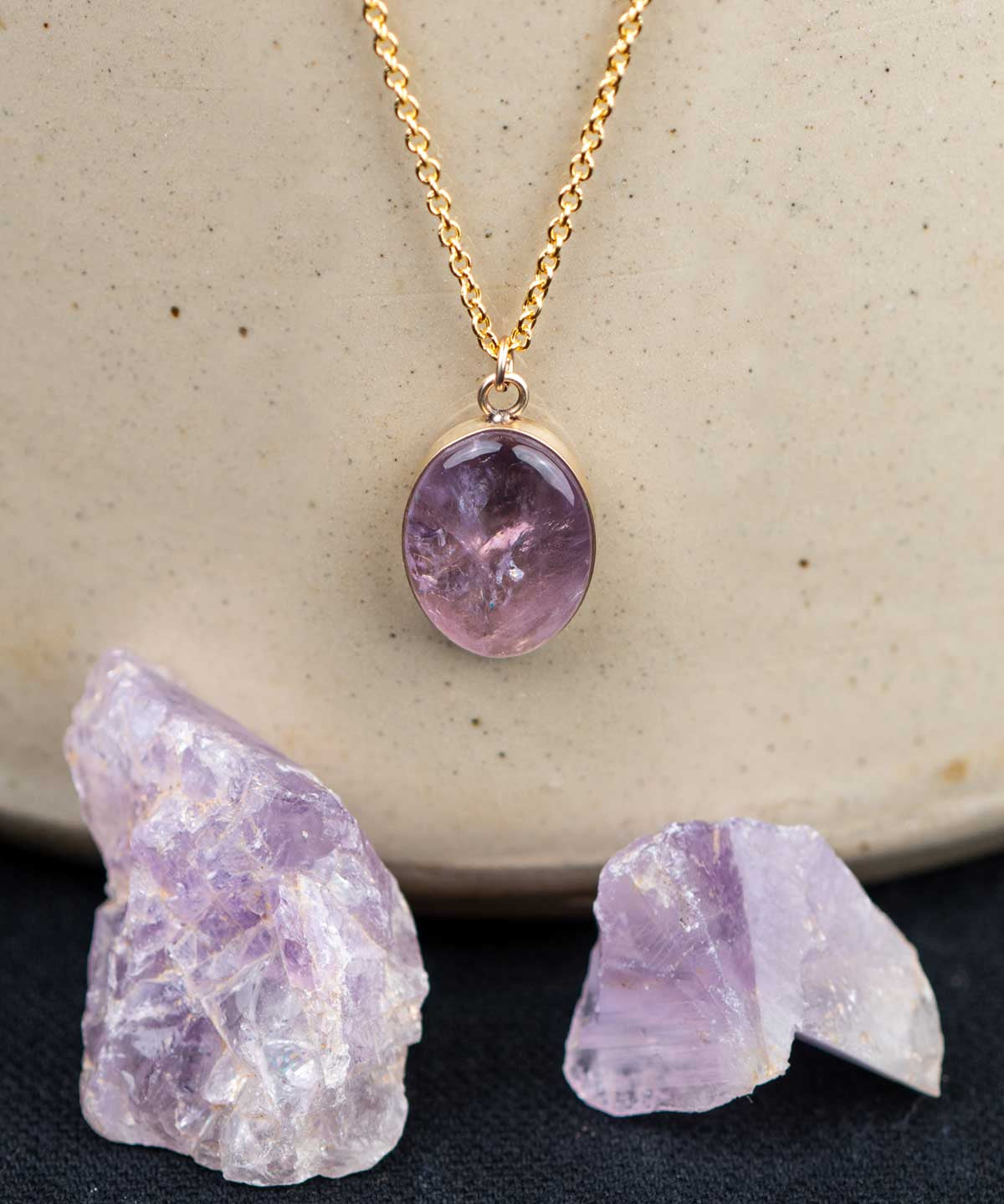 Gold fill Amethyst pendant necklace with the two amethyst crystals it was made from
