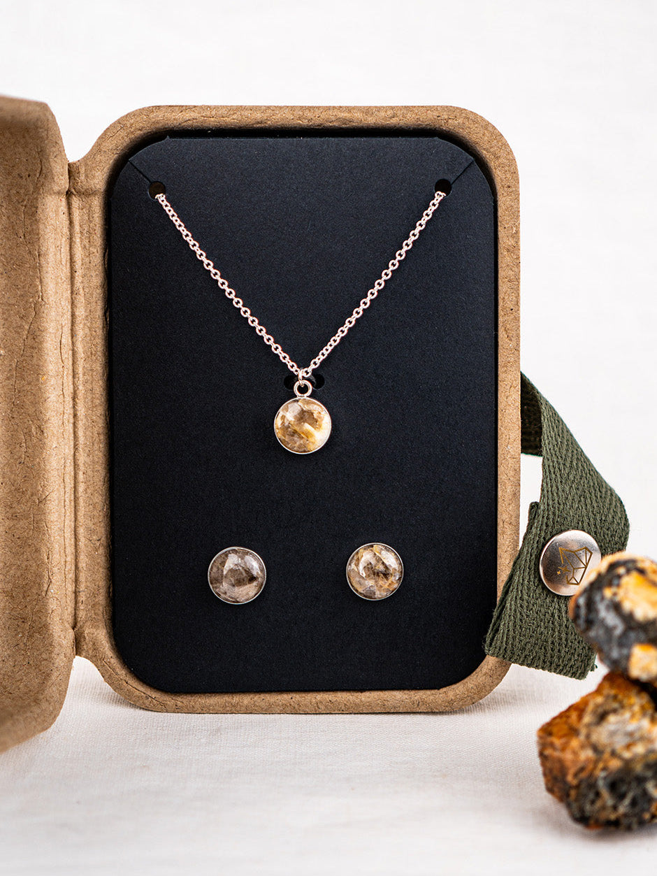 Dainty Necklace & Earring Set with Your Stone | Silver