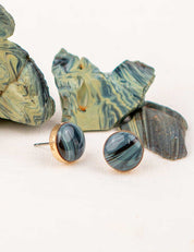 Natural round stone earrings set in 14k gold fill with engraving on the edge