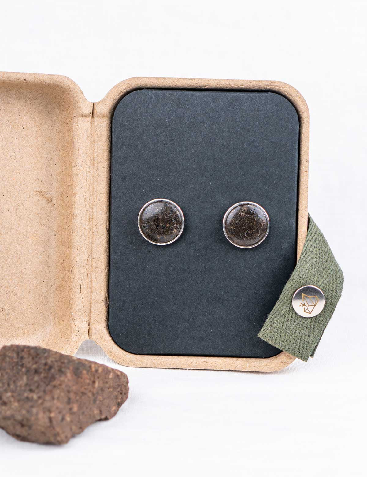 Pair of dark brown stone cufflinks in a kraft gift box