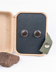 Pair of dark brown stone cufflinks in a kraft gift box