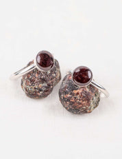 Matching round stone rings made from rough gemstone