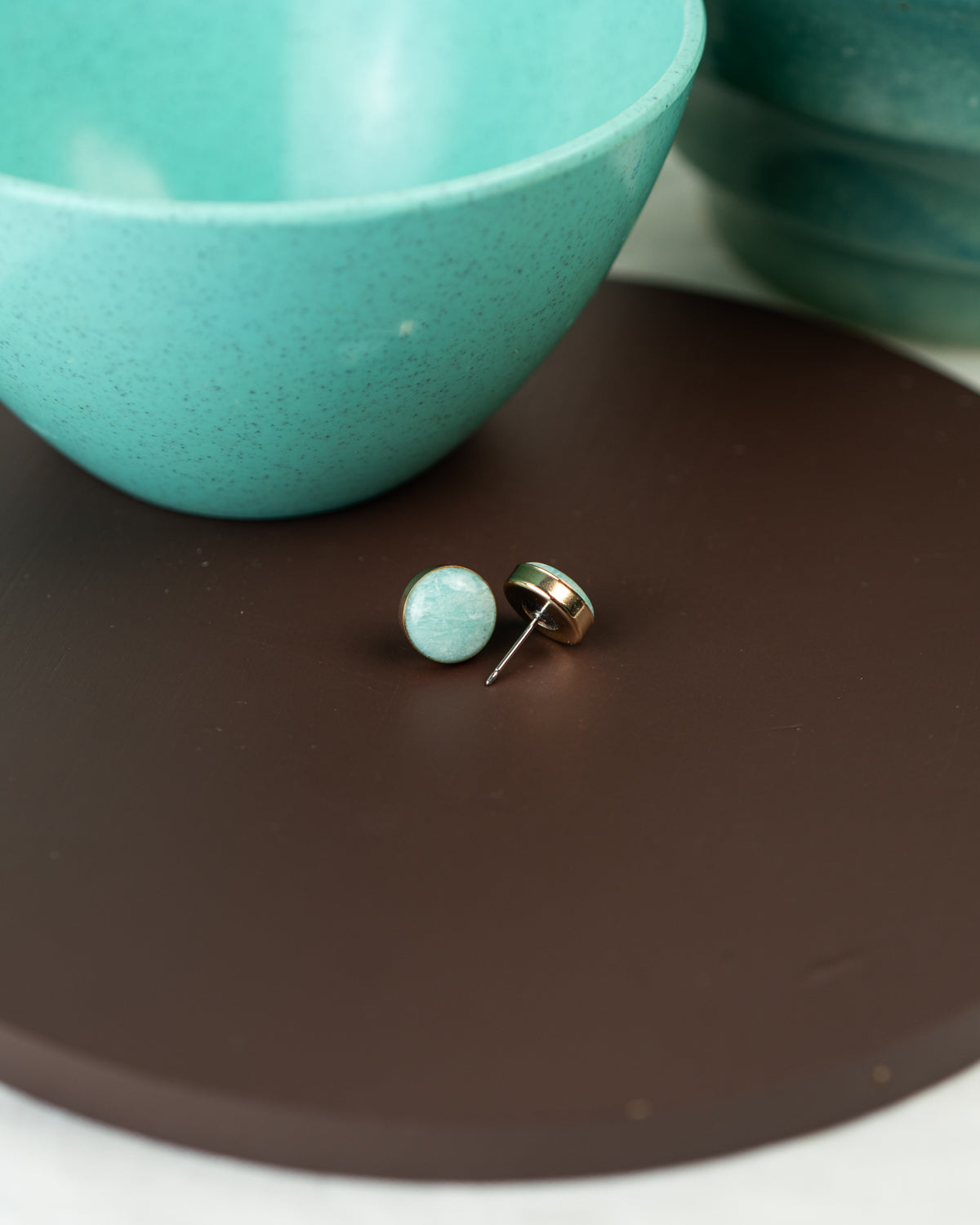 Gold stud earrings made with Colorado Amazonite