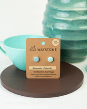 10 mm round green amazonite earrings from Colorado, polished to a shine and set in sterling silver