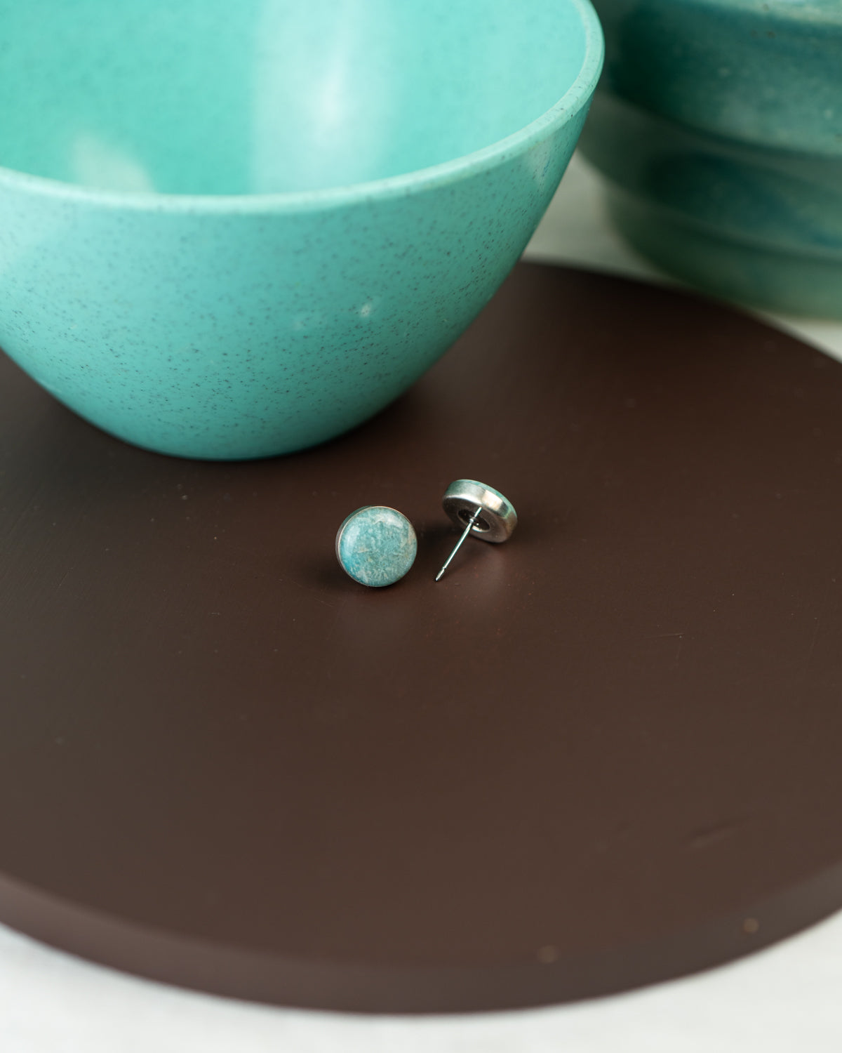 Silver stud earrings made with Colorado Amazonite