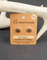 Smoky Quartz sterling silver stud earrings on a Waystone branded card with antlers in the background