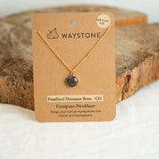 Classic Compass Necklace with 12mm x 16mm Red Fossilized Dinosaur Bone picked up in Colorado