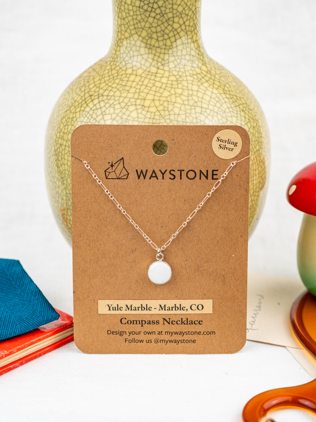 Yule Marble Dainty Compass Necklace | Silver