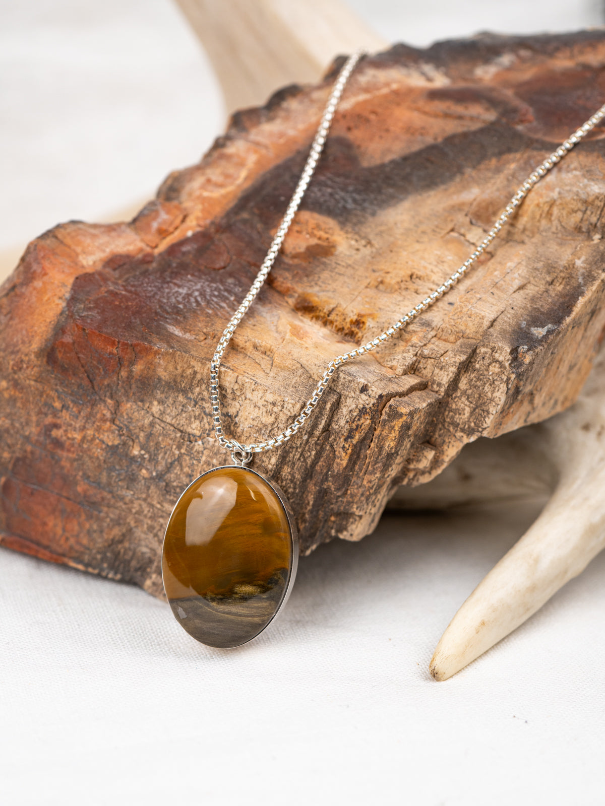 Tan Petrified Wood Classic Lodestar Necklace | Silver