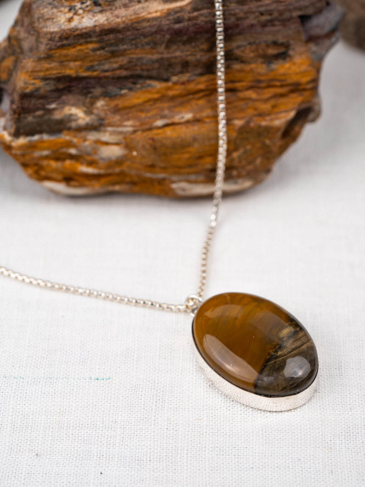 Tan Petrified Wood Classic Lodestar Necklace | Silver
