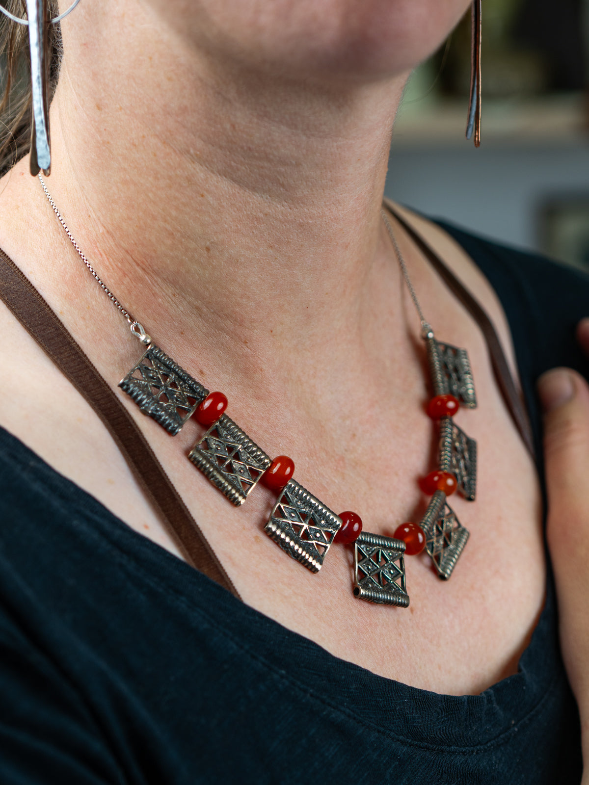 Akha Thai Hill Tribe Necklace with Carnelian Beads