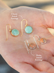 Two sizes of stone dangle earrings, the small Petite size and the larger Classic size