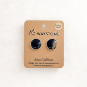 16mm black granite from Lakewood Colorado, polished to a shine and set in sterling silver cufflinks