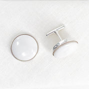 16mm white yule marble from marble Colorado, polished to a shine and set in sterling silver cufflinks
