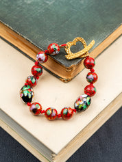 Red Cloisonné Silkcord Bracelet with Heart Clasp