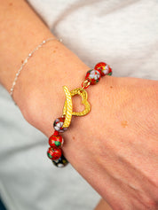 Red Cloisonné Silkcord Bracelet with Heart Clasp