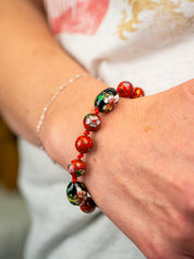 Red Cloisonné Silkcord Bracelet with Heart Clasp