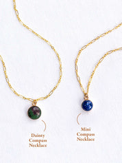 Two small round pendant necklaces in different sizes, the smaller Mini, and the larger Dainty