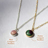 Two small round pendant necklaces in different sizes, the smaller Mini, and the larger Dainty