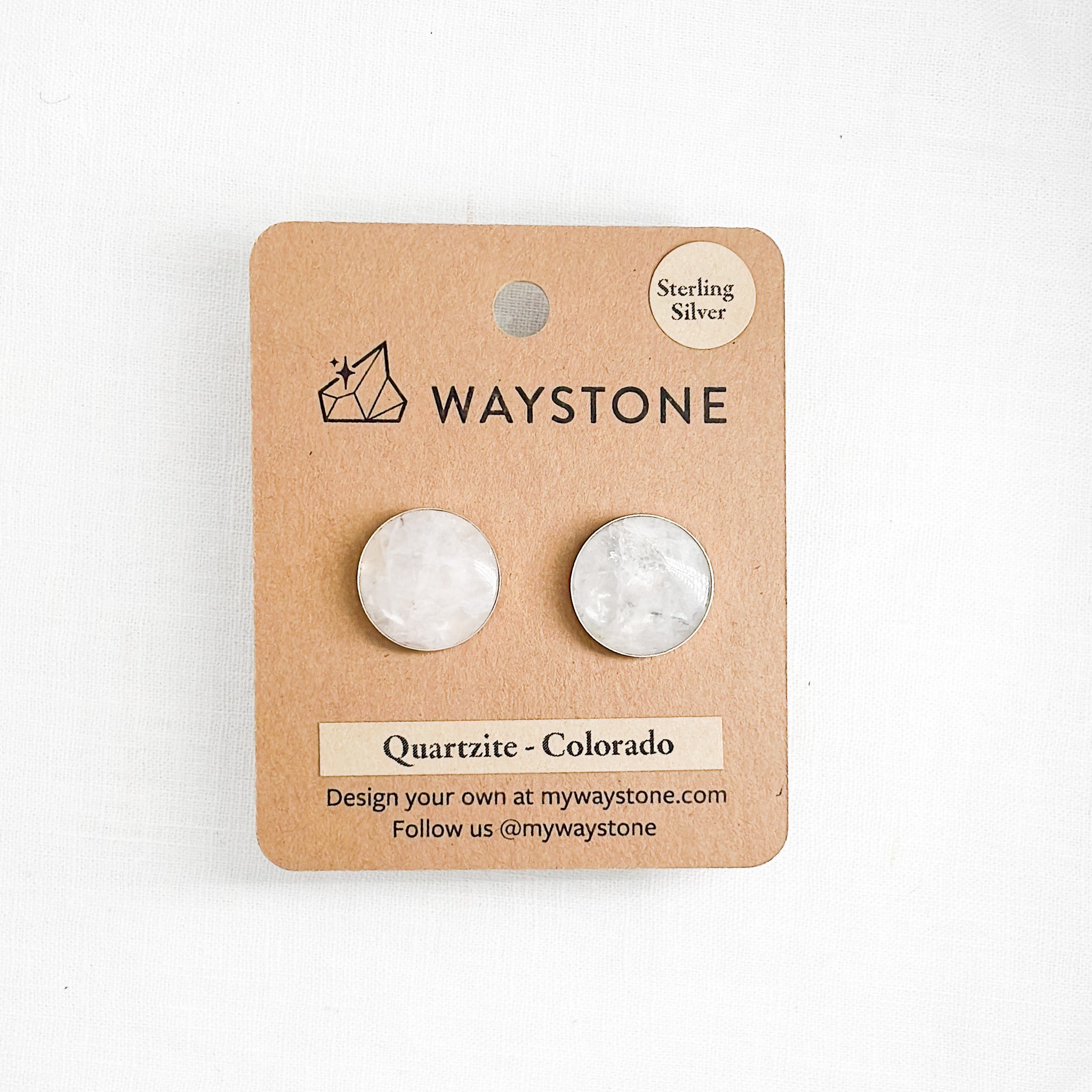 Large Confluence Stud Earrings with 16mm Frosted Quartz picked up in Colorado