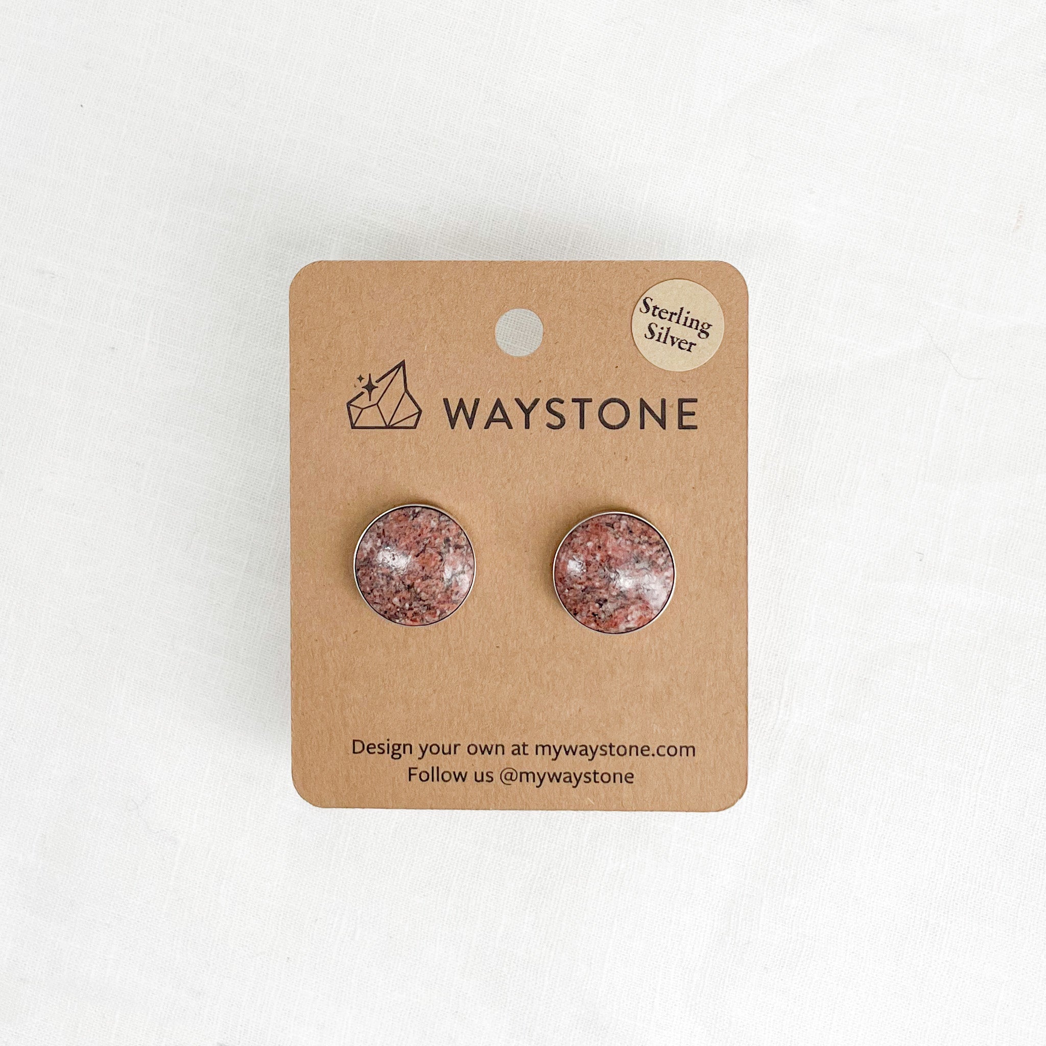 Large round stud earrings set in sterling silver made with natural red sandstone from Colorado