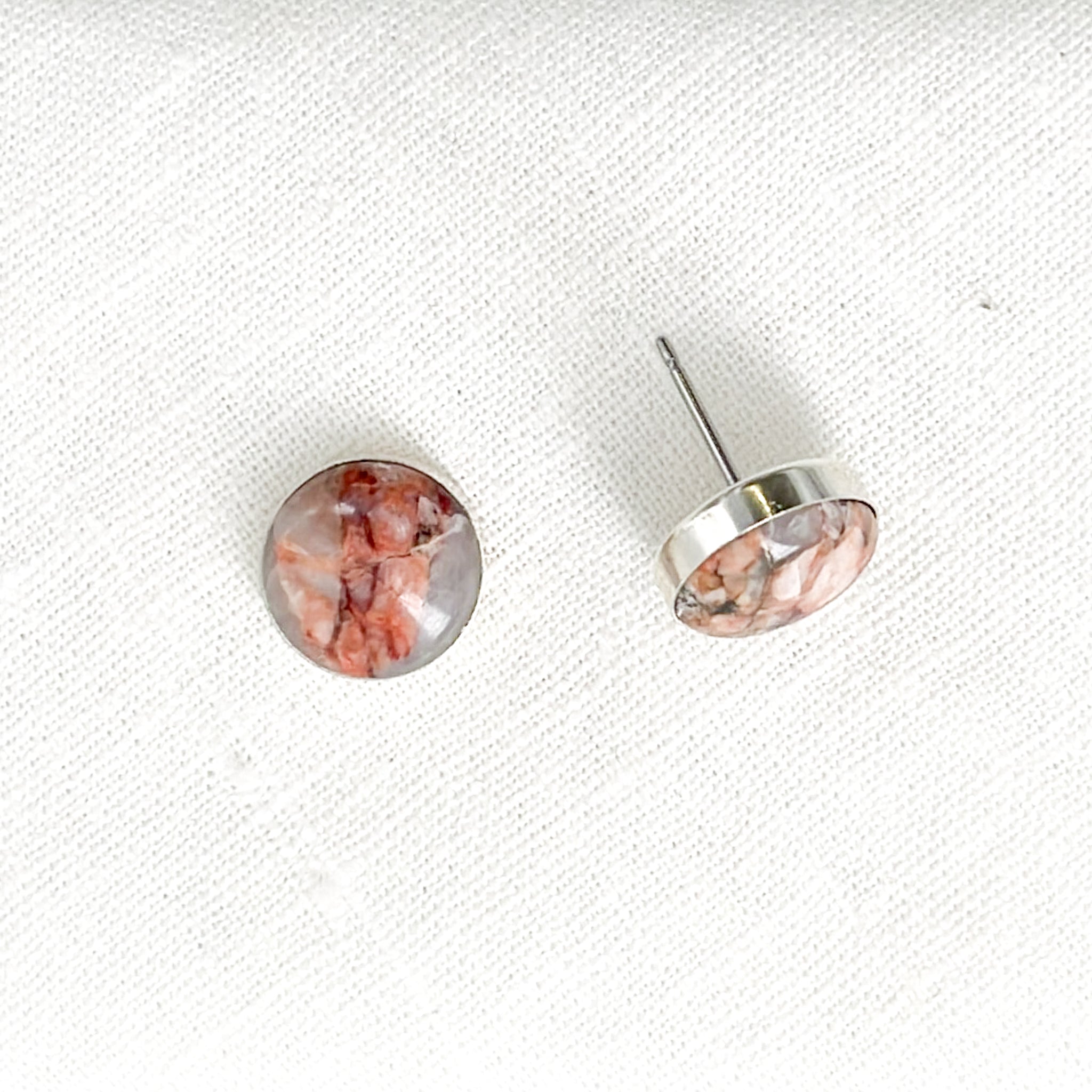 Medium Confluence Stud Earrings with 10mm granite with pink feldspar, collected in Lakewood,Colorado