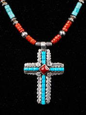 Navajo S Ray Cross Necklace with Turquoise and Jasper