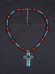 Navajo S Ray Cross Necklace with Turquoise and Jasper