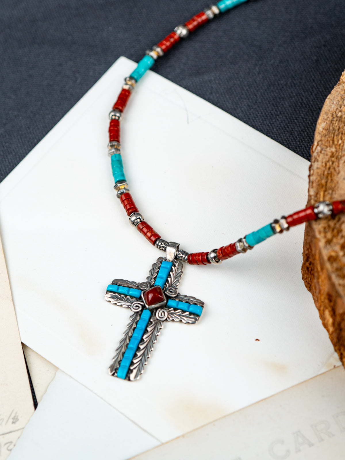 Navajo S Ray Cross Necklace with Turquoise and Jasper