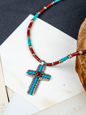 Navajo S Ray Cross Necklace with Turquoise and Jasper