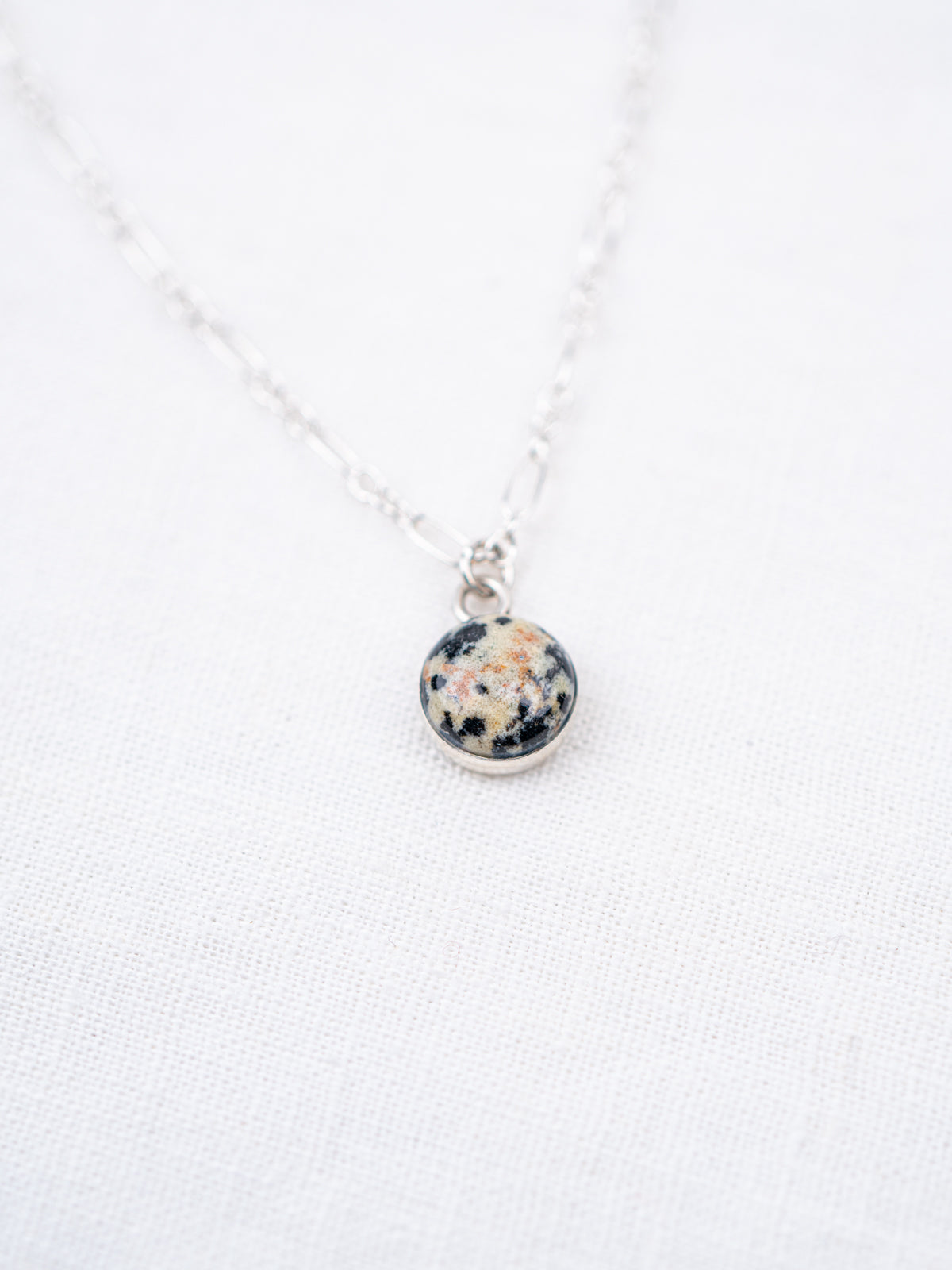 Sterling Silver Mini Compass Necklace - Dalmatian Jasper