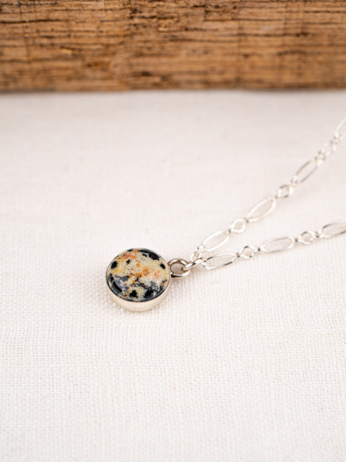 Sterling Silver Mini Compass Necklace - Dalmatian Jasper