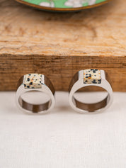 Silver Stainless Steel Signpost Signet Ring - Dalmatian Jasper | 10.5