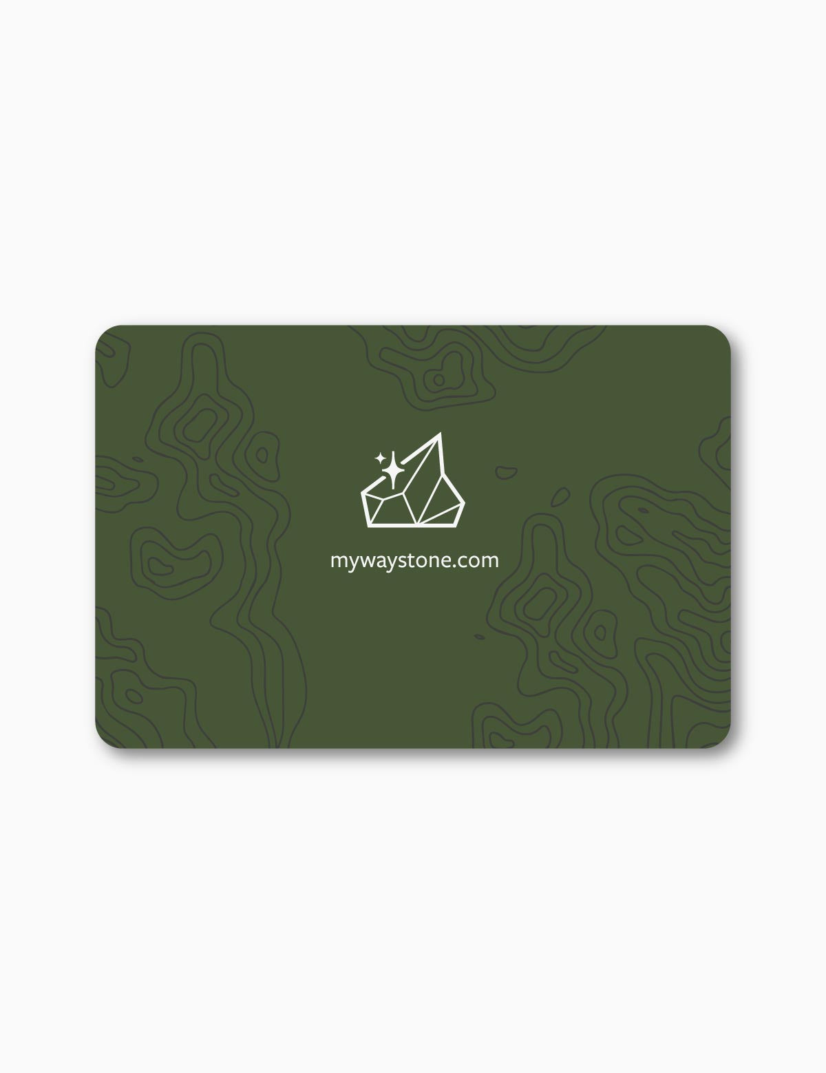 Green gift card for mywaystone.com with topographic design and Waystone logo