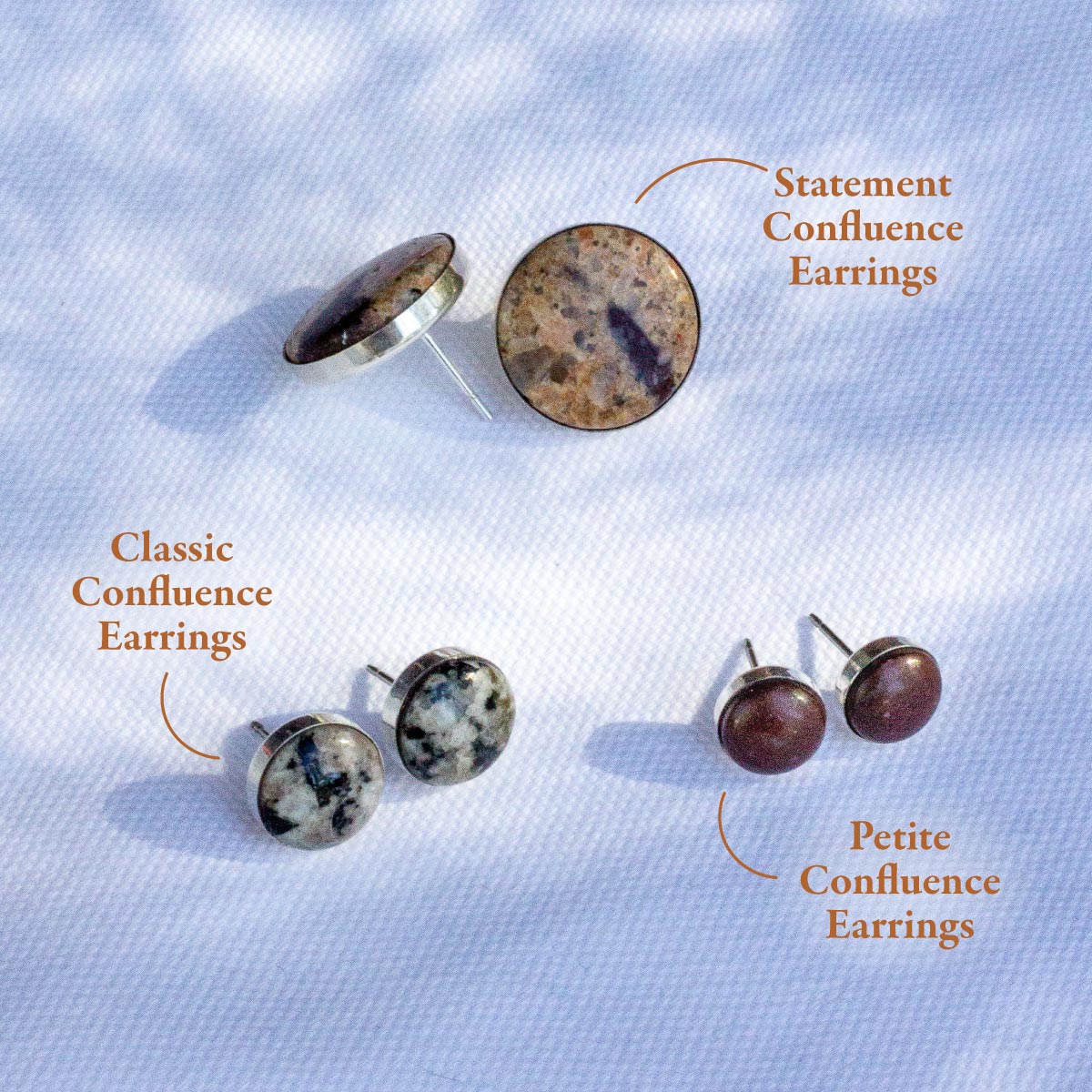 Large, medium, and small stud earrings 