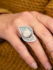 Sterling Silver Textured Ring with Brass & Flint