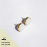 Gold stud earring set with a white stone and engraved on the edge. Text on the image reads, "You send the stone."