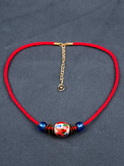 Japanese Glass Beads, Brass & Silk Cord Necklace
