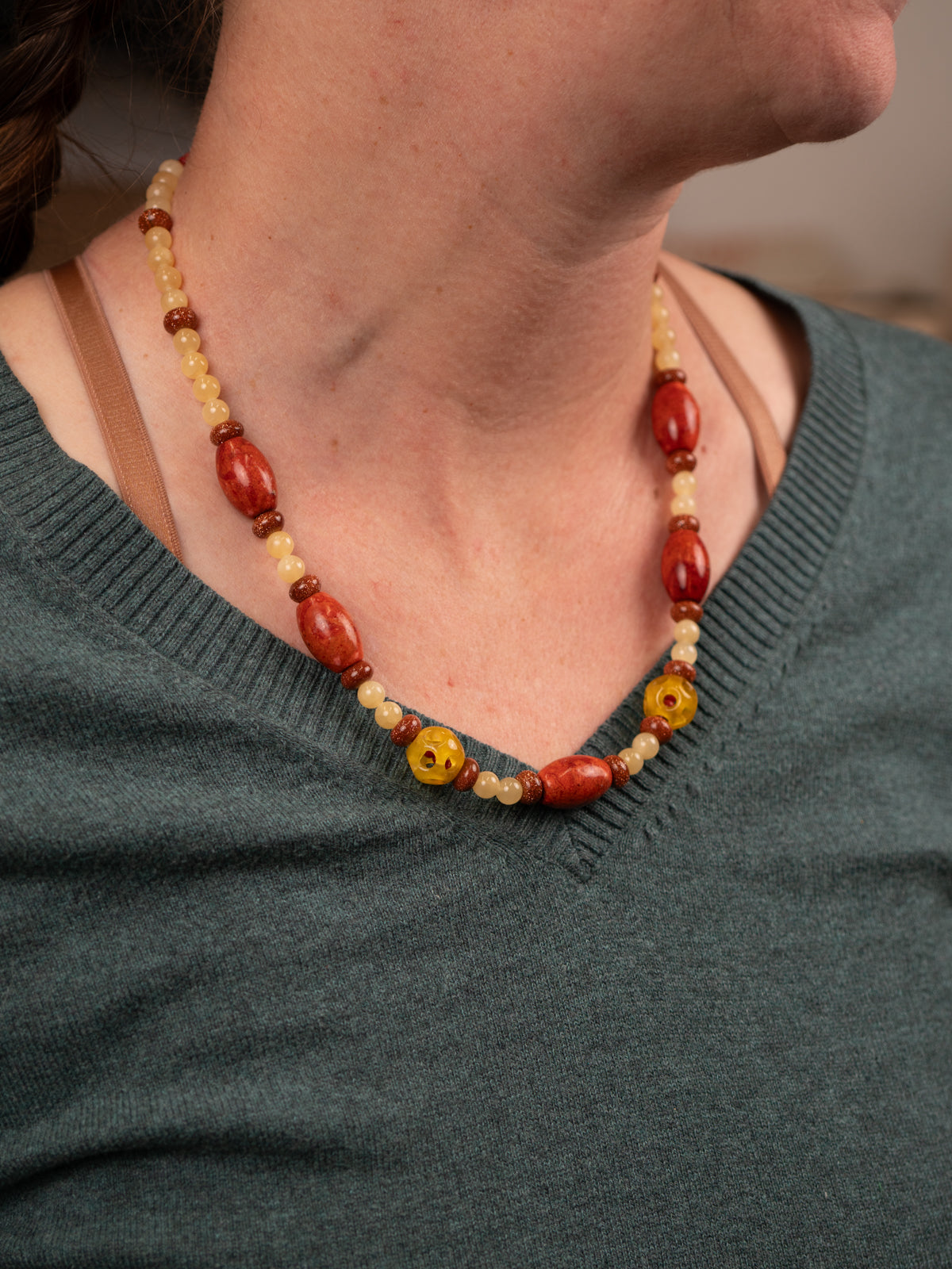 Gemstone Necklace with Silver Clasp