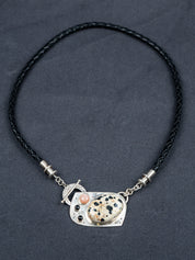 Dalmatian Jasper, Moonstone & Jet Beads with Leather Cord
