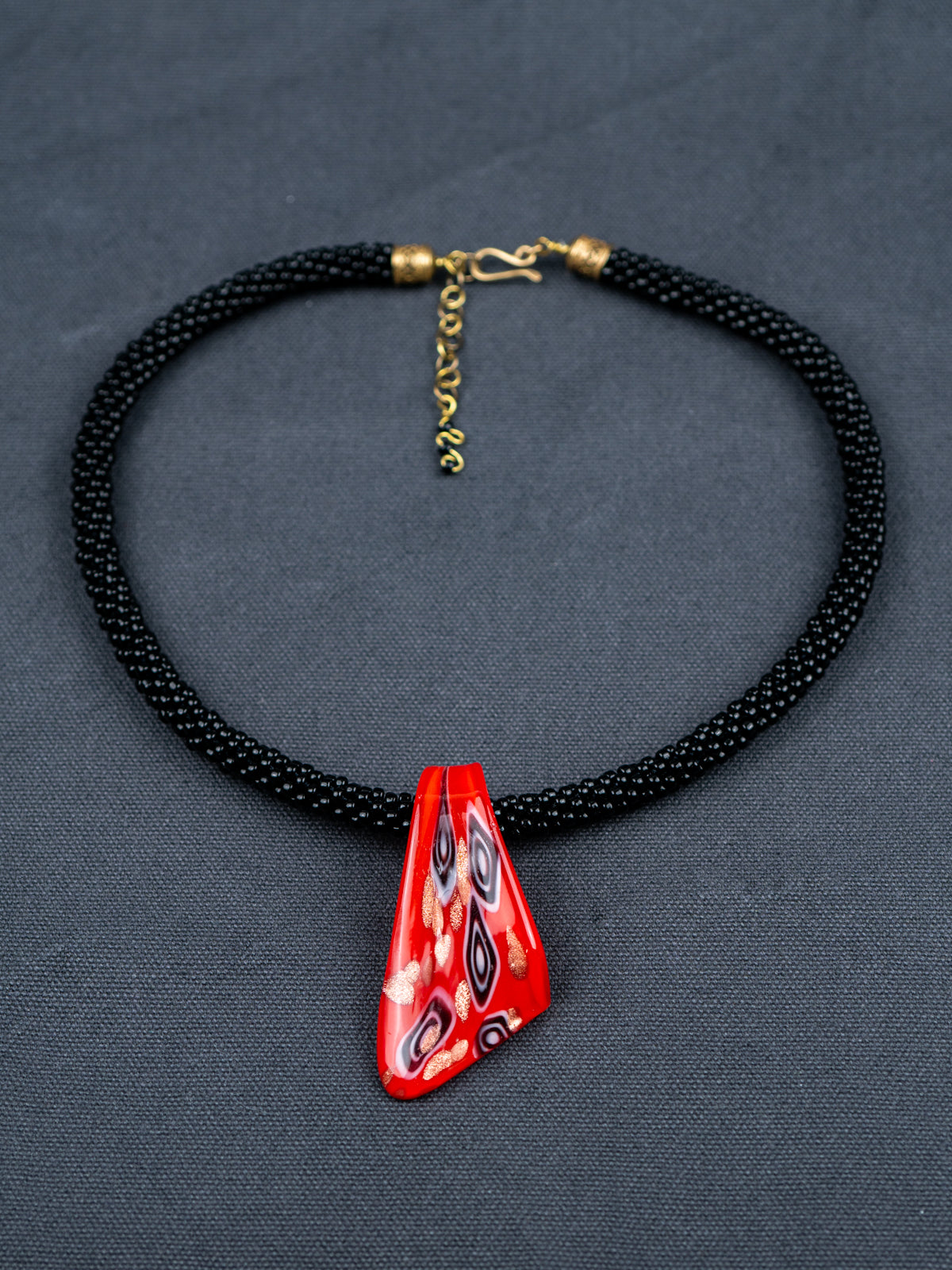 Black Toho Beads with Vintage Glass & Brass