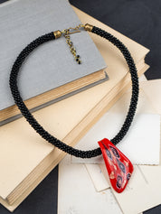 Black Toho Beads with Vintage Glass & Brass