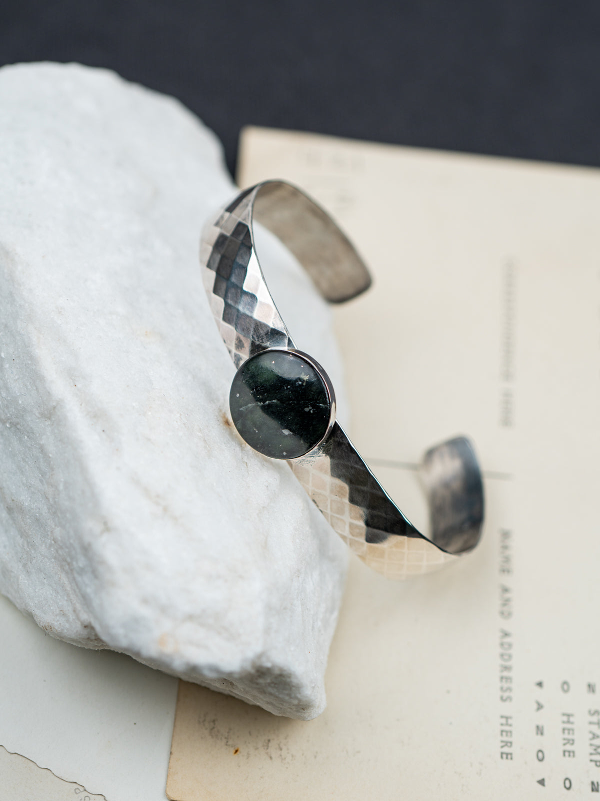 Hand-Forged Sterling Silver Jade Cuff Bracelet