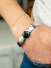 Hand-Forged Sterling Silver Jade Cuff Bracelet