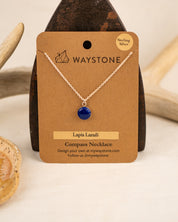 Lapis Lazuli compass necklace on a Waystone branded card 