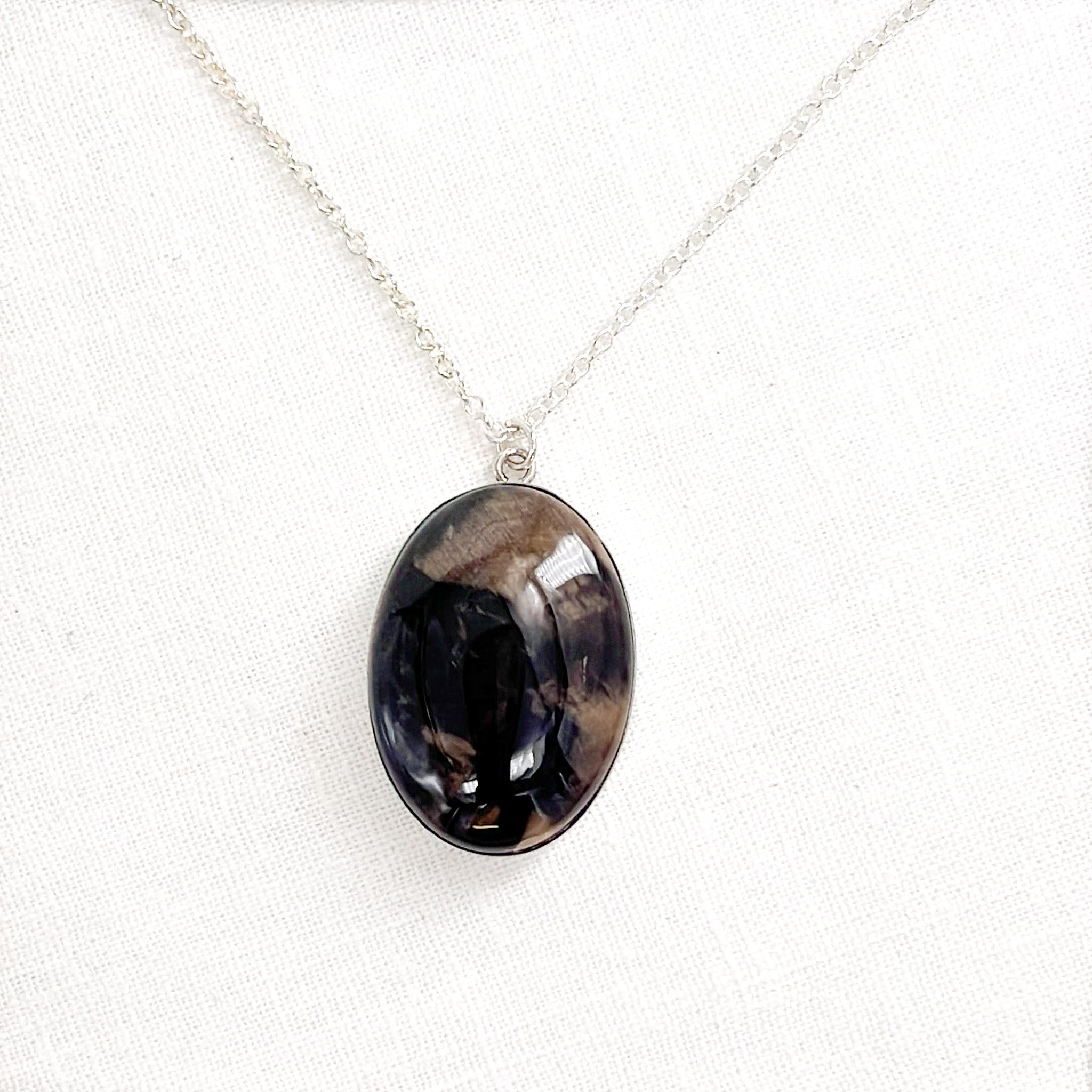 Medium Lodestar Necklace with 25mm x 18mm mottled Black Petrified Wood from Colorado