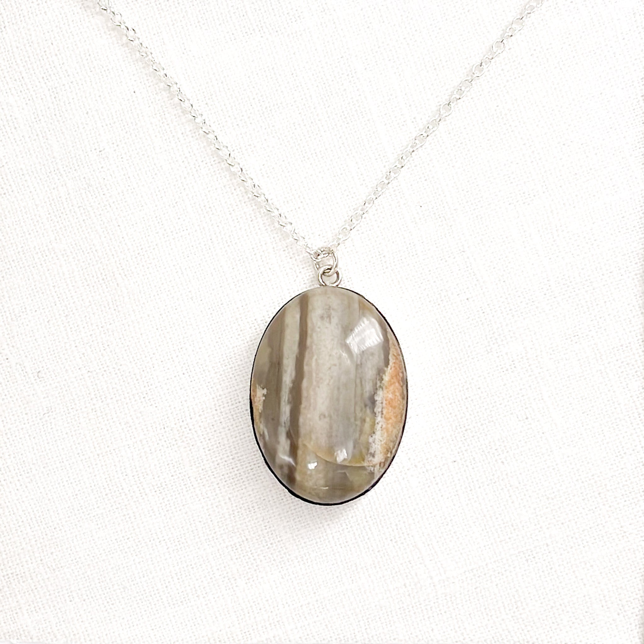 Medium Lodestar Necklace with 25mm x 18mm Striped Petrified Wood from Colorado